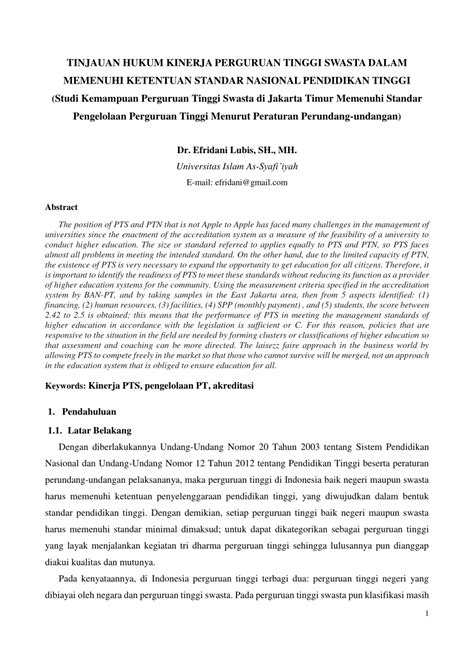 PDF TINJAUAN HUKUM KINERJA PERGURUAN TINGGI SWASTA DALAM MEMENUHI