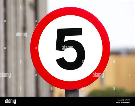 Speed Limit 5 Kmh Road Sign On Blur Background Stock Photo Alamy