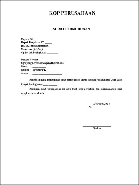 Contoh Surat Pernyataan Minat Menjadi Rekanan Surat Permohonan The