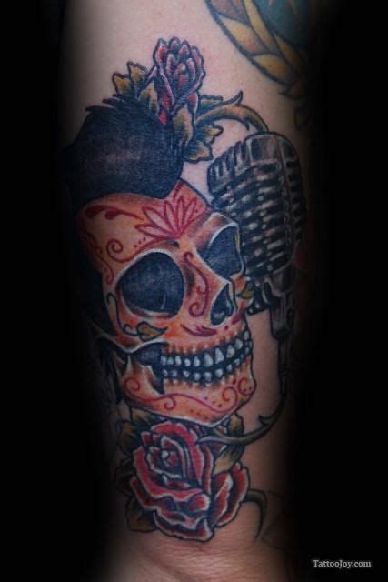 Sugar Skull With Mic Tattoo Sugar Skull Tattoos Skull Tattoo Design Mic Tattoo