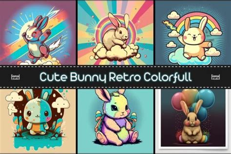 Cute Bunny Retro Colorfull Background Graphic By Lionalstudio