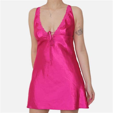 Vintage BRIGHT PINK SLIP NIGHTGOWN LINGERIE DRESS Gem