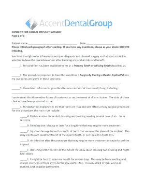 Fillable Online Consent For Dental Implant Surgery Accent Dental