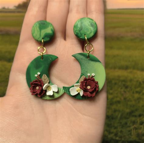 Polymer Clay Botanical Flower Crescent Moon Ear Folksy