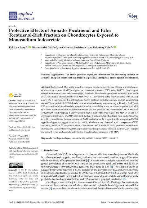 Pdf Protective Effects Of Annatto Tocotrienol And Palm Tocotrienol