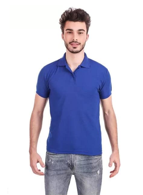 Plain Polo Neck Blue Poly Cotton Regular Fit T Shirt Medium At Rs 105piece In Delhi