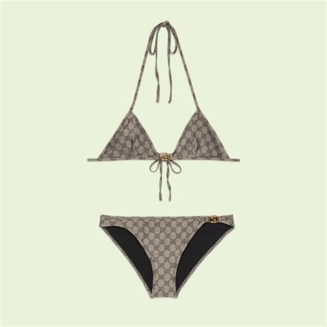 Gg Stretch Jersey Bikini In Beige And Ebony Gucci Us