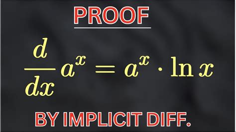 Derivative Of Exponential Functions Proof By Implicit Logarithmic Differentiation Youtube