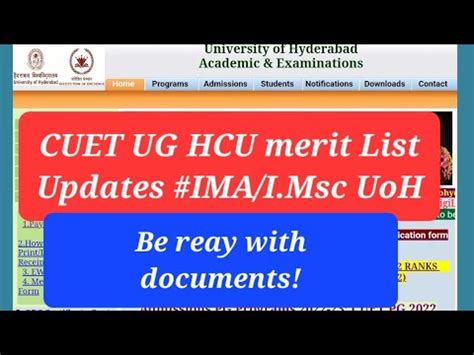 Cuet HCU UG Merit List Updates All The Best For University Of