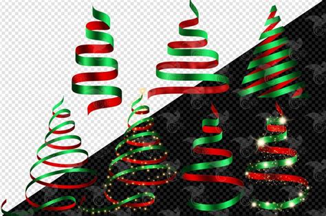 Red And Green Ribbon Christmas Tree Clip Art Digital Holiday Etsy