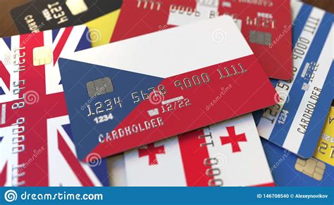 Many Credit Cards With Different Flags Emphasized Bank Card With Flag