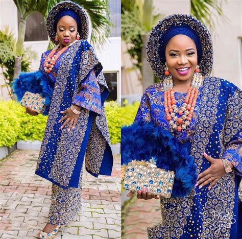 Classic Royal Blue Traditional Aso Oke Complete Outfits For Etsy