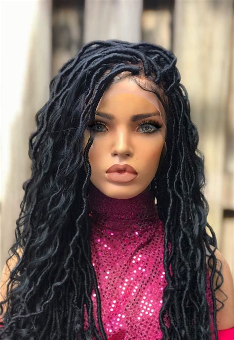 18 22 Bohemian Wavy Faux Locs Lacefront Wig 1 2 Crochet Adena360