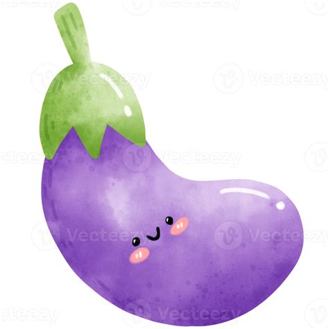 Kawaii Eggplant Watercolor Png