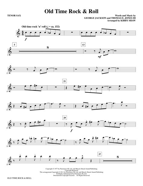 Old Time Rock And Roll Bb Tenor Saxophone By Bob Seger Choir Digital Sheet Music Sheet