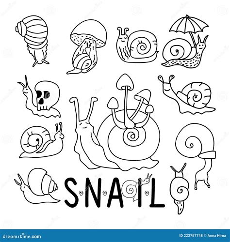 Hand Drawn Set Of Snails Goblincore Style Vector Illustration In