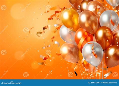 Gold Orange Balloons and Confetti. Happy Birthday or Celebration ...