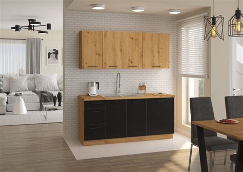 Meble Kuchenne Modena Czarny Laminat Dąb Artisan 260 cm Meble