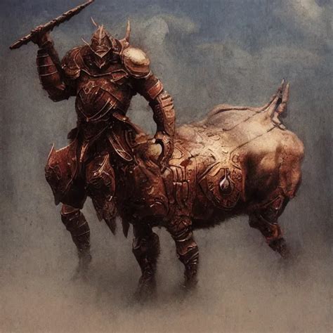 Minotaur In Ancient Armor Concept Beksinski Ruan Stable Diffusion