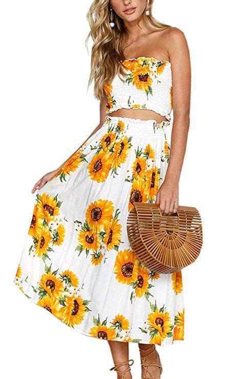 Angashion Womens Floral Crop Top Maxi Skirts Set 2 Piece Outfit Dress