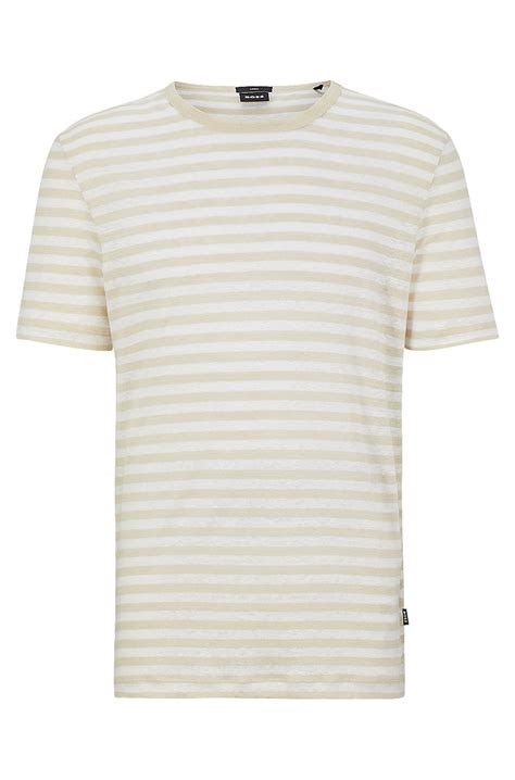 Boss Horizontal Striped T Shirt In Pure Linen