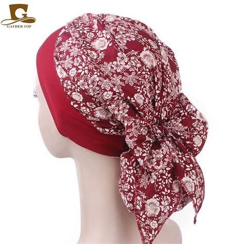 Foulard De T Te En Coton Lastique Pour Femme Turban Vintage Avec N Ud