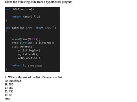 Solved Given The Following Code From A Hypothetical Program Chegg