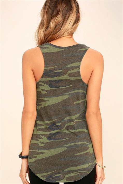 Cute Olive Green Top Camo Print Top Tank Top 3600