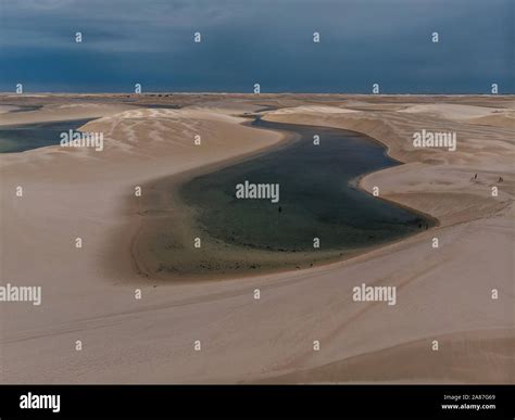 Aerial Shot Of The Sand Dunes And Lagoons In Brazil Lencois