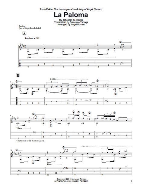 La Paloma Guitar Tab by Angel Romero (Guitar Tab – 83812)