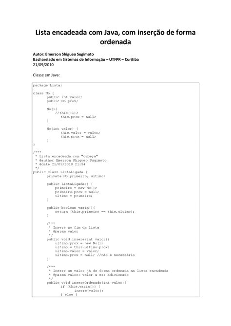 No Java A Classe Que Implementa Uma Lista Ordenada - Lista Encadeada - Lista encadeada com Java, com inserção de forma ...