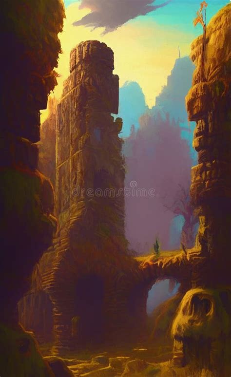 Alien Ruins - Landscape in Retro Scifi Style Stock Illustration ...