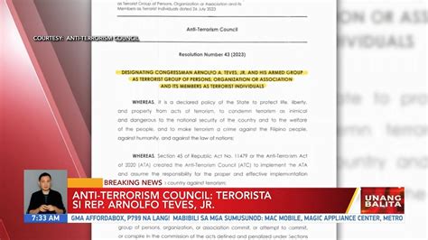 Anti Terrorism Council Terorista Si Rep Arnolfo Teves Jr Ub Youtube