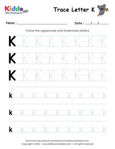 Free Printable Tracing Letter K Worksheet Kiddoworksheets