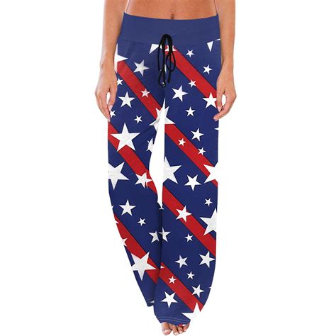 Qcmgmg Womens Patriotic Pants Wide Leg Th Of July High Waisted Palazzo