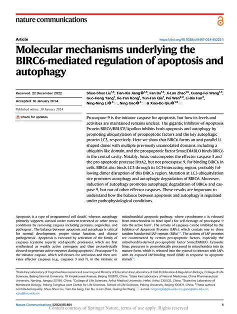 PDF Molecular Mechanisms Underlying The BIRC6 Mediated Regulation Of