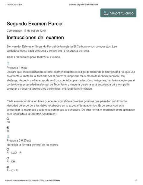 Examen Segundo Examen Parcial Segundo Examen Parcial Comenzado 17 De