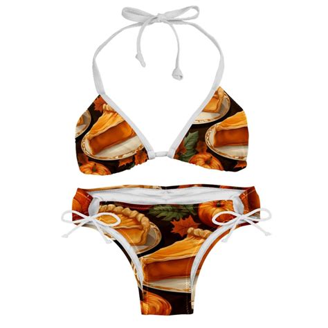 Thanksgiving Pumpkin Pie Detachable Sponge Adjustable Strap Bikini Set