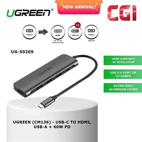 Ugreen CM136 50209 5 In 1 USB C To HDMI Multifunctional Hub Shopee