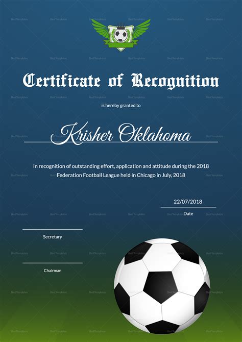 Federation Football League Recognition Certificate Design Template in ...