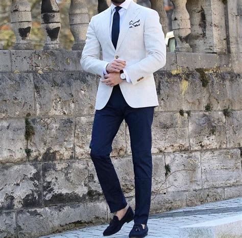 White Jacket On Blue Pants Mens Fashion Blazer Fashion Suits For Men