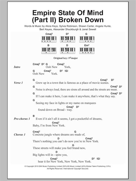 Empire State Of Mind Part II Broken Down By Alicia Keys Sheet Music