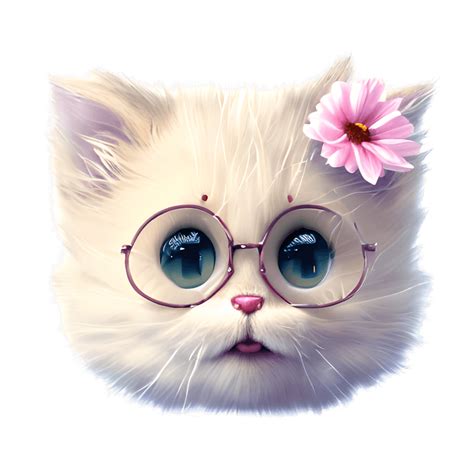 Cute Cream Colored Fluffy Kitten with Tiny Flowers · Creative Fabrica