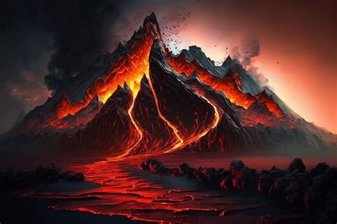 Premium Photo | Volcanic lava flowing mountain photo