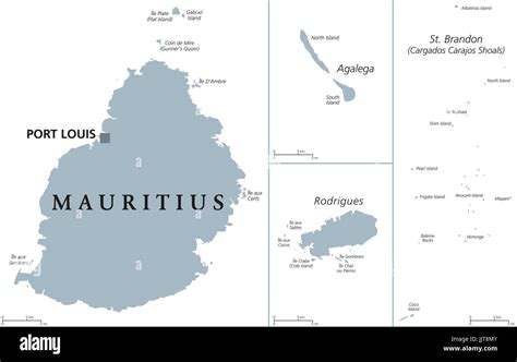 Politische Landkarte Mauritius mit Hauptstadt Port Louis äußeren