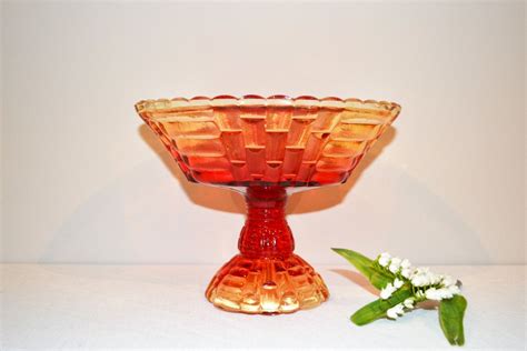 Vintage Pedestal Fruit Bowl Jeannette Glass Etsy Yellow Bowls Glass Jeannette