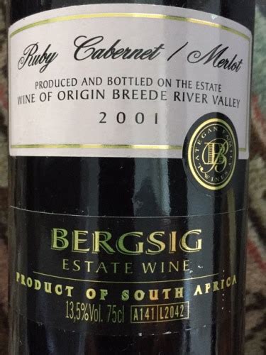 Bergsig Estate Ruby Cabernet - Merlot 2000 | Wine Info