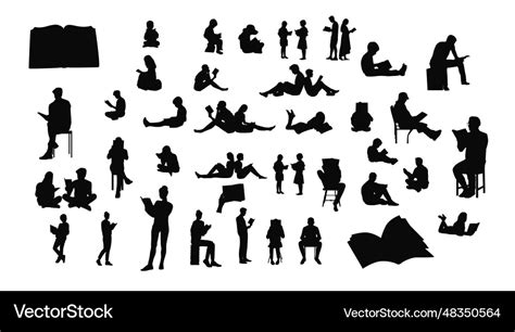 People reading book silhouette Royalty Free Vector Image