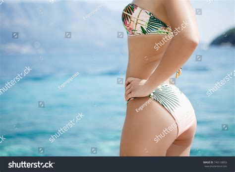 Sexy Back Beautiful Woman Floral Bikini Stock Photo