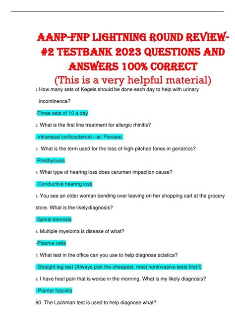 AANP-FNP lightning round review- #2 testbank 2023 questions and answers ...